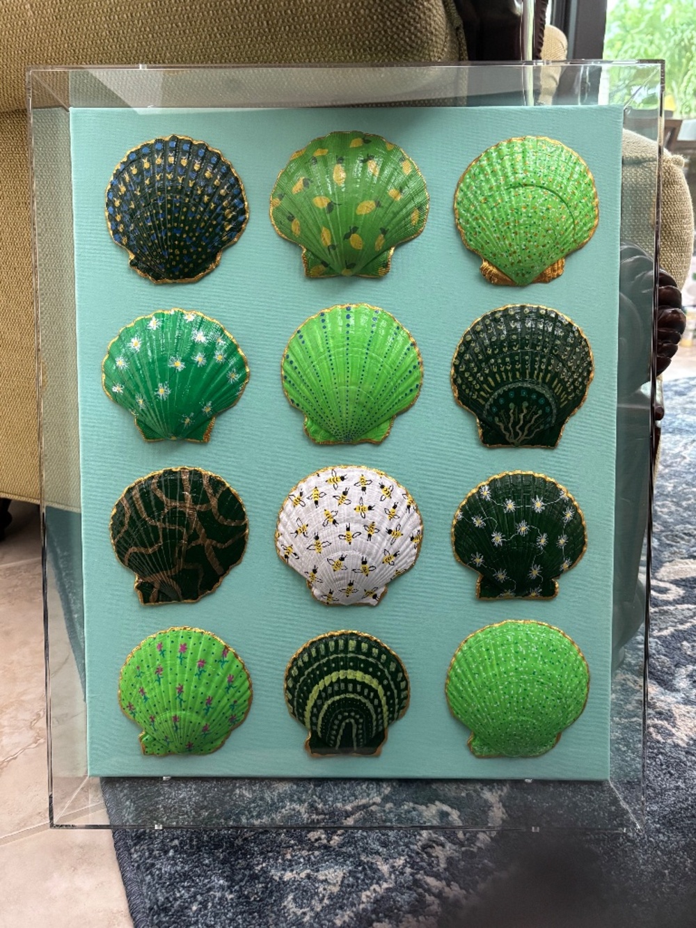 She Shells Art - Hand Painted Seashell Art - Emerald Lemon Bay